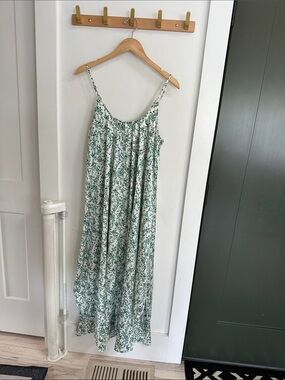 Women's White & Green Floral Maxi Dress - Lightweight Summer Slip Dress